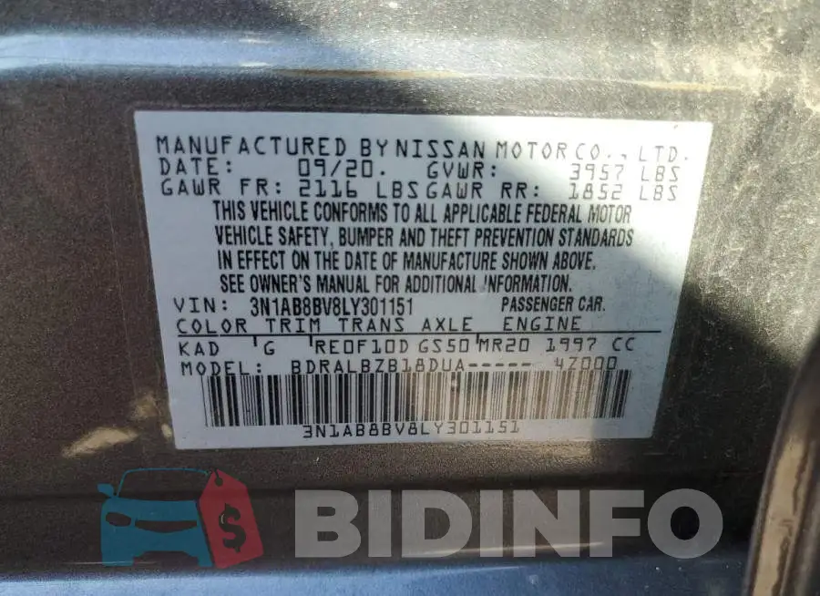 3N1AB8BV8LY301151 Photo# 10