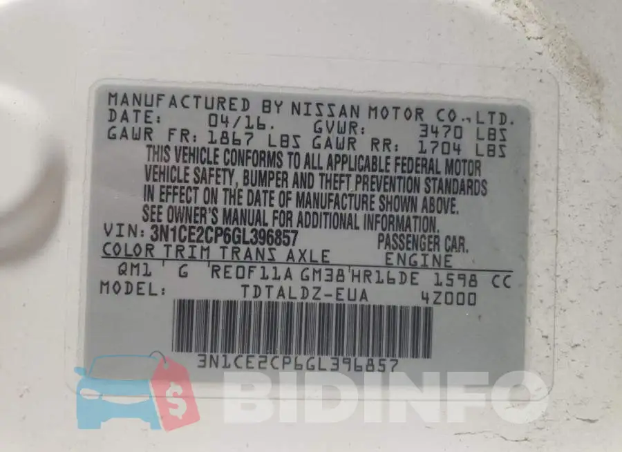 3N1CE2CP6GL396857 Photo# 10