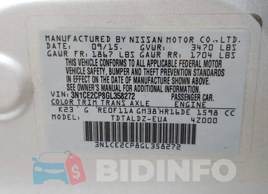 3N1CE2CP8GL358272 Photo# 10