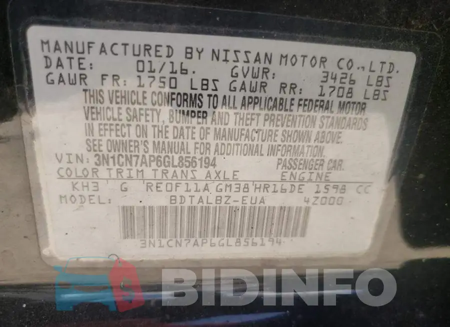3N1CN7AP6GL856194 Photo# 10