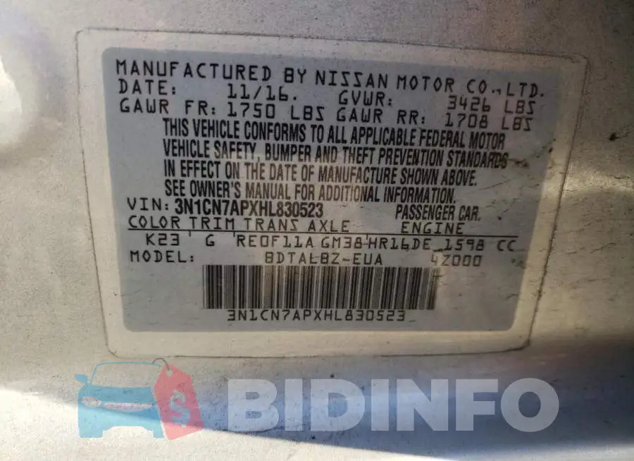 3N1CN7APXHL830523 Photo# 10