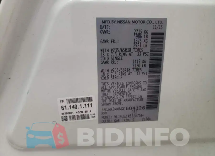 5N1AR2MM6GC604126 Photo# 10