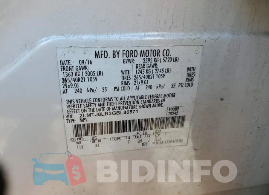 2LMTJ8LR3GBL86571 Photo# 13