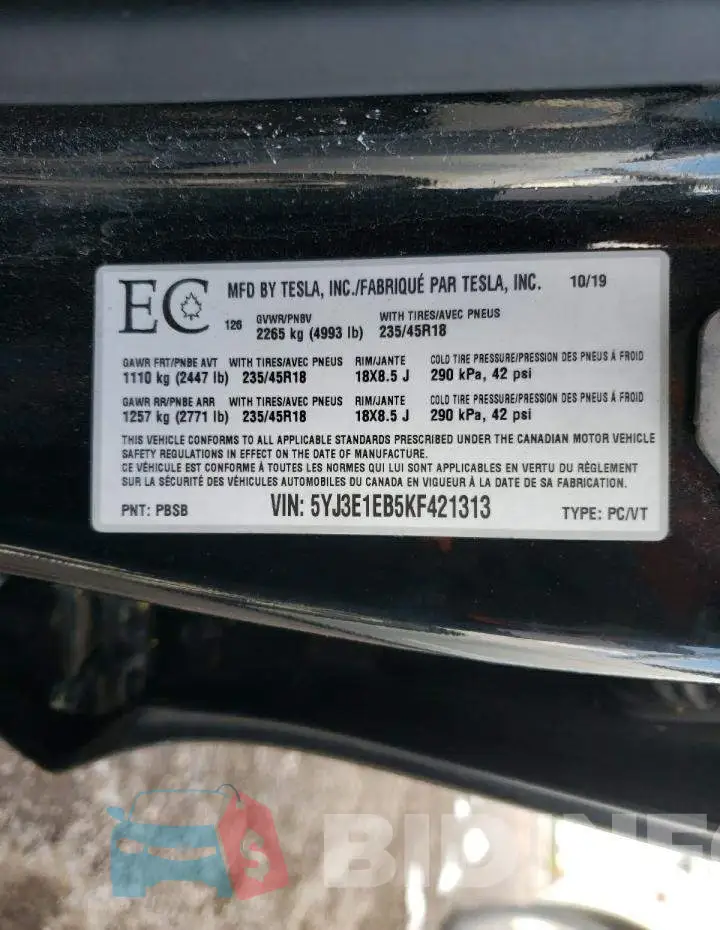 5YJ3E1EB5KF421313 Photo# 12