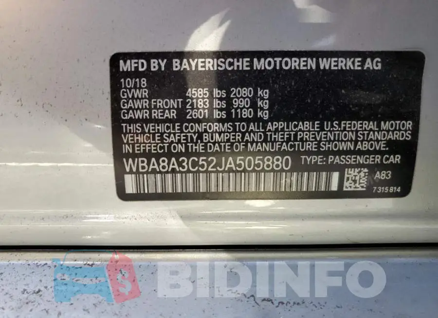 WBA8A3C52JA505880 Photo# 10