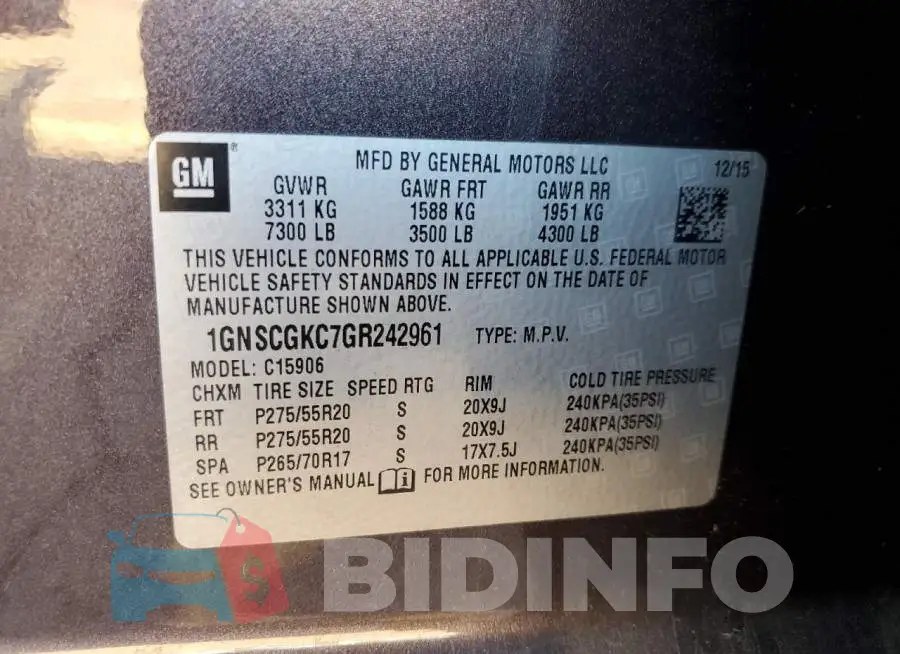 1GNSCGKC7GR242961 Photo# 10