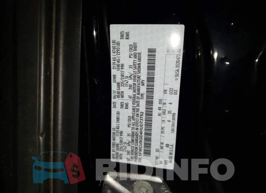 1FMCU9GD4HUD73752 Photo# 10