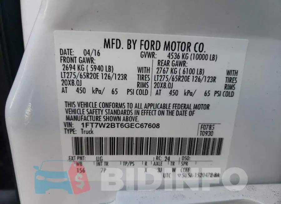 1FT7W2BT6GEC67608 Photo# 10