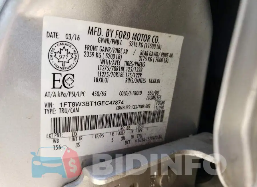 1FT8W3BT1GEC47874 Photo# 10