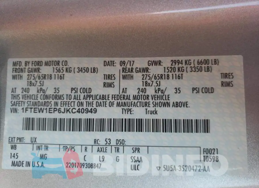 1FTEW1EP6JKC40949 Photo# 10