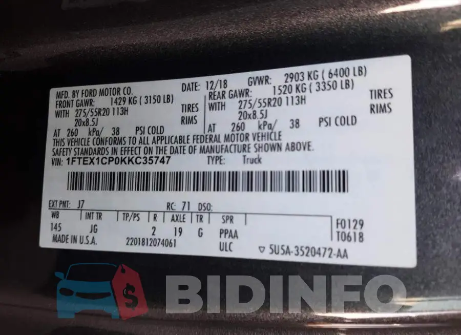 1FTEX1CP0KKC35747 Photo# 10
