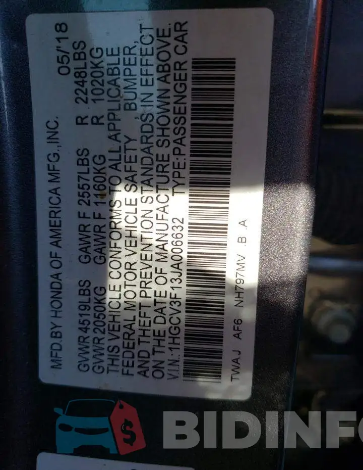 1HGCV3F13JA006632 Photo# 10