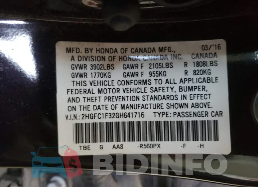 2HGFC1F32GH641716 Photo# 10