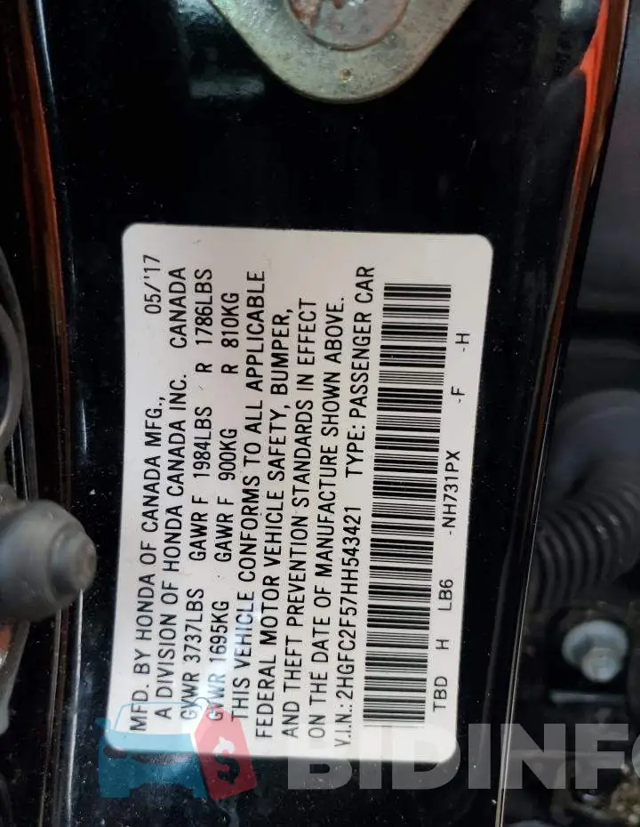 2HGFC2F57HH543421 Photo# 10