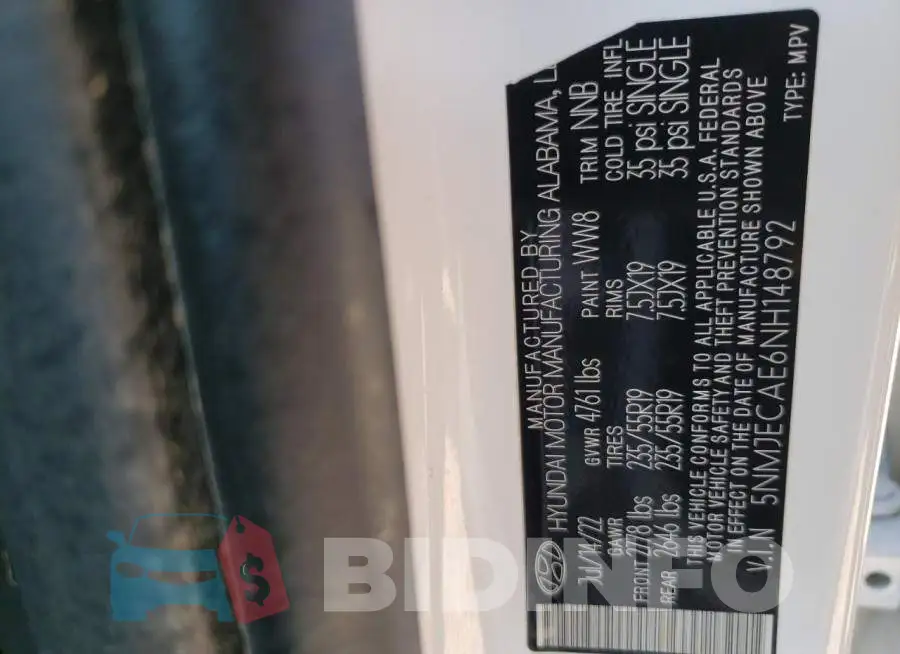 5NMJECAE6NH148792 Photo# 10