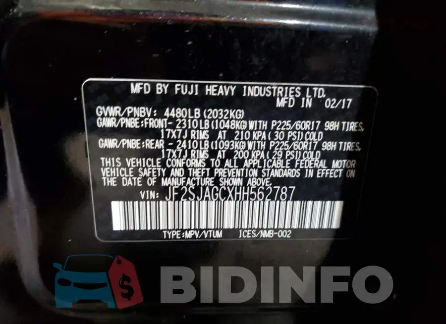 JF2SJAGCXHH562787 Photo# 10