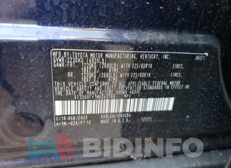 4T3D6RFV1MU043769 Photo# 10