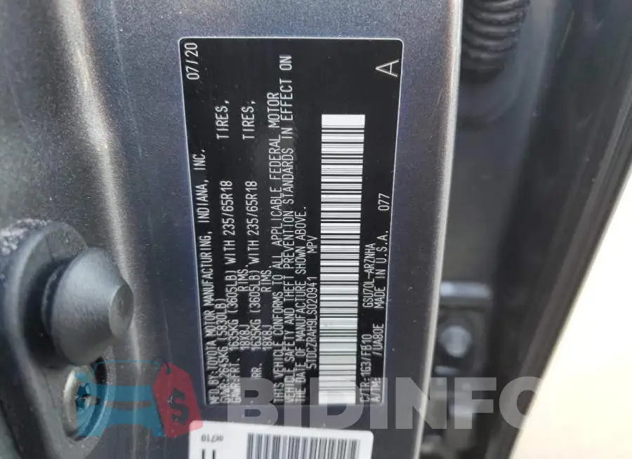 5TDCZRAH9LS020941 Photo# 10