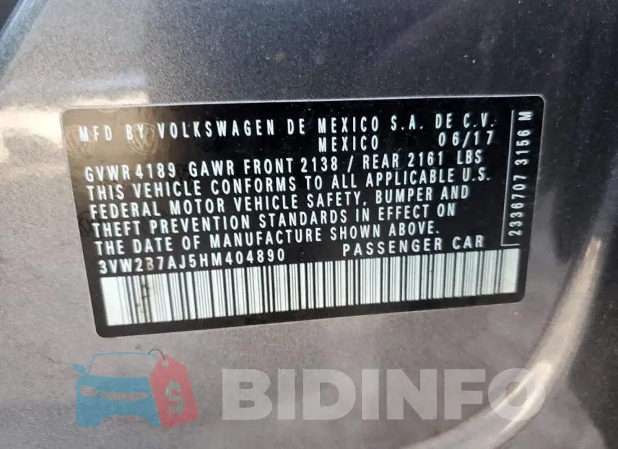 3VW2B7AJ5HM404890 Photo# 10