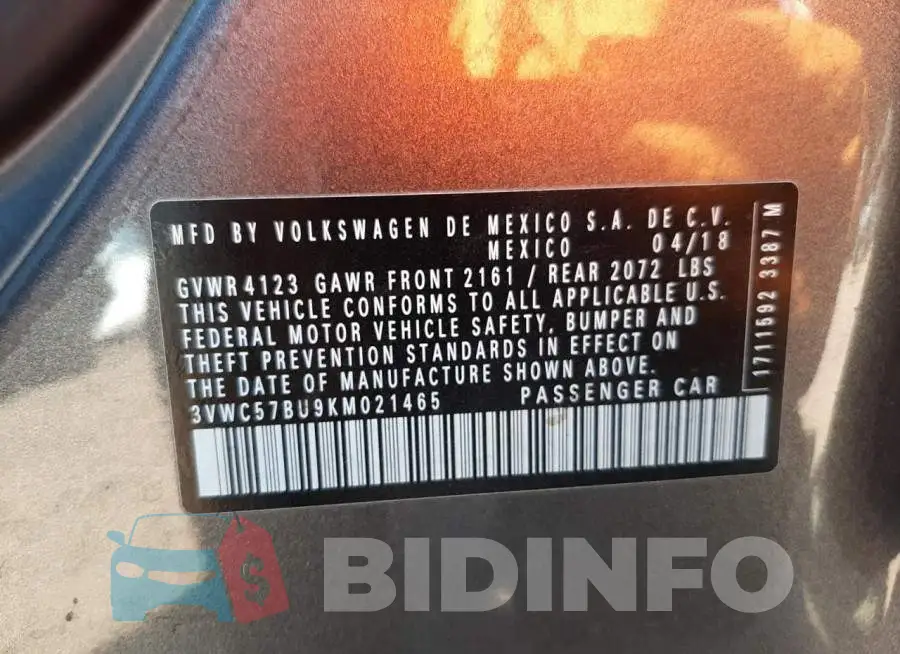 3VWC57BU9KM021465 Photo# 10