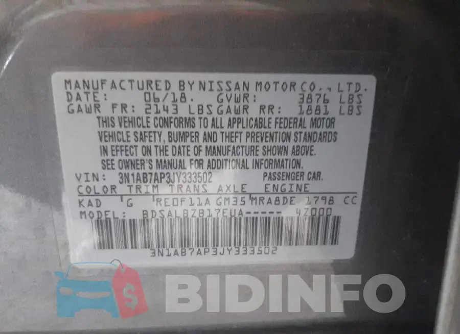 3N1AB7AP3JY333502 Photo# 10