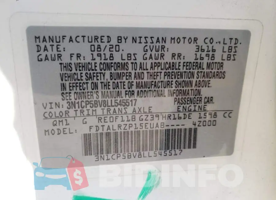 3N1CP5BV8LL545517 Photo# 10