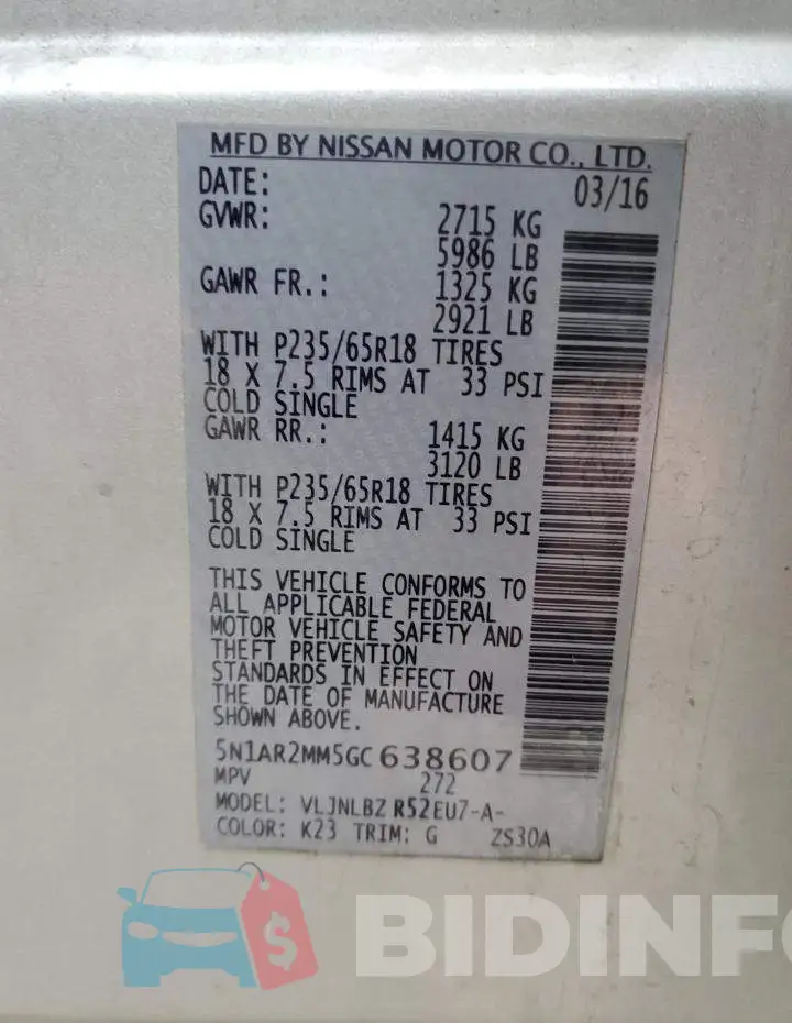 5N1AR2MM5GC638607 Photo# 10