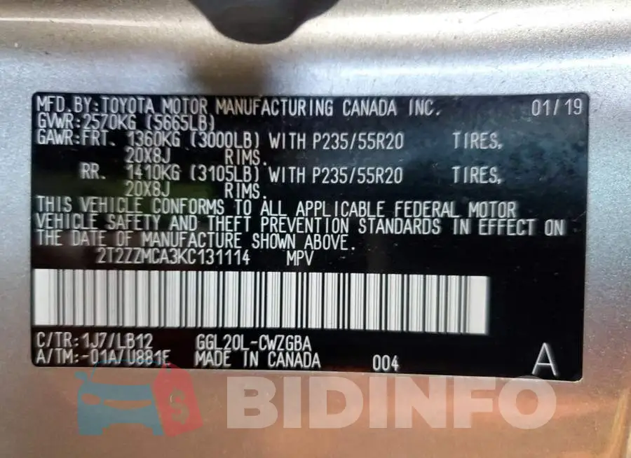 2T2ZZMCA3KC131114 Photo# 14