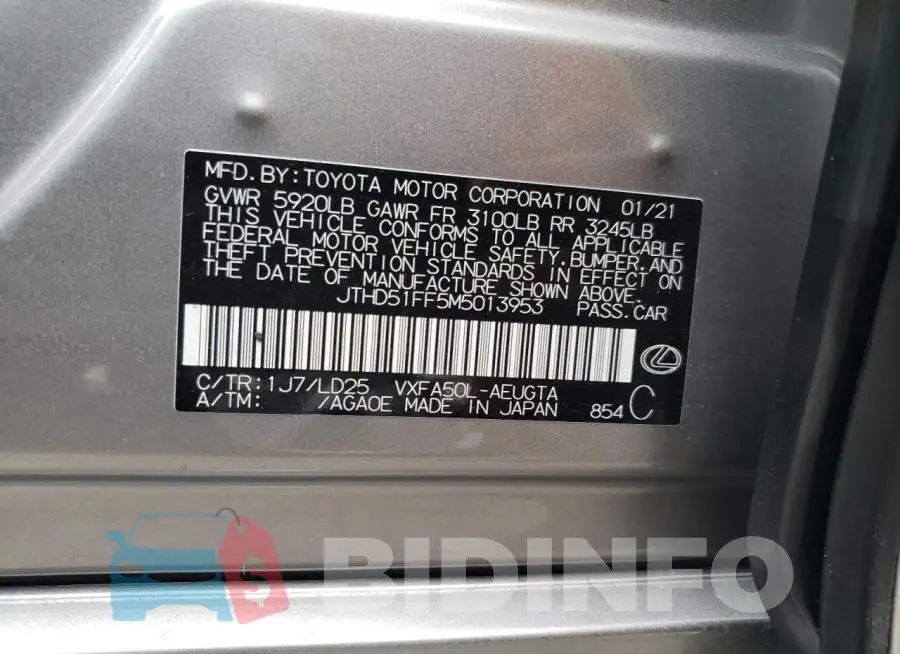 JTHD51FF5M5013953 Photo# 10