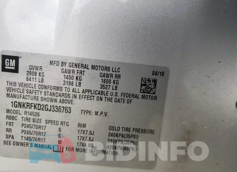 1GNKRFKD2GJ336763 Photo# 10