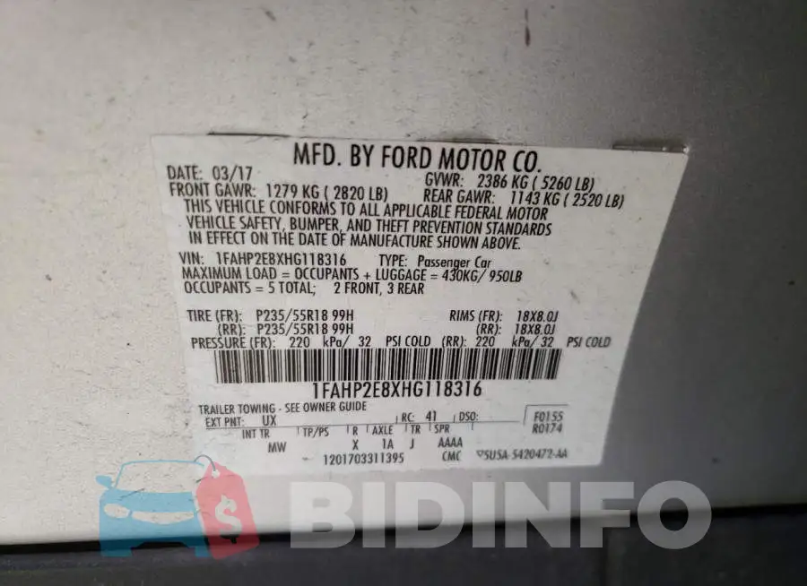 1FAHP2E8XHG118316 Photo# 10