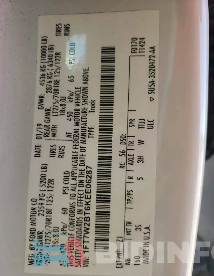 1FT7W2BT6KEE06287 Photo# 10
