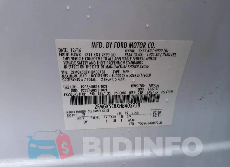 2FMGK5C8XHBA03758 Photo# 10