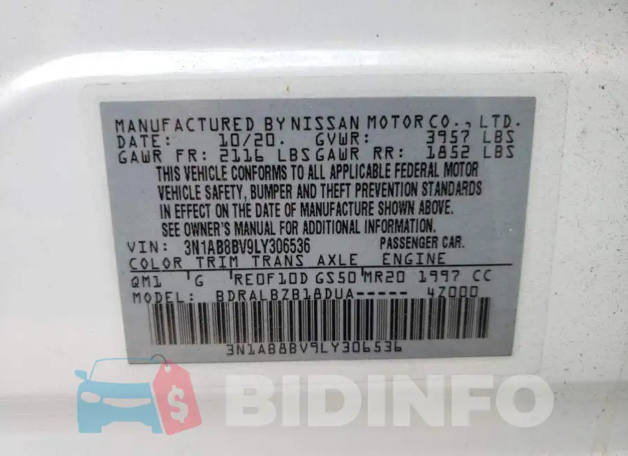 3N1AB8BV9LY306536 Photo# 10