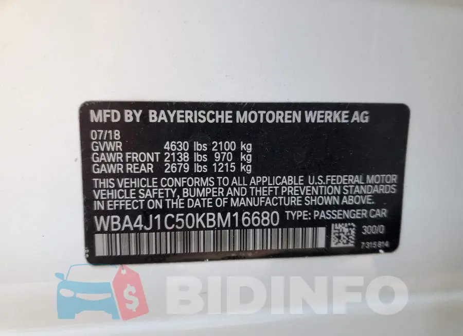 WBA4J1C50KBM16680 Photo# 10