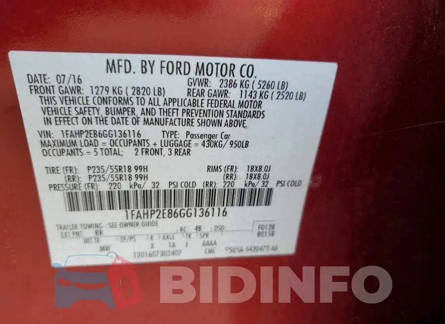 1FAHP2E86GG136116 Photo# 10