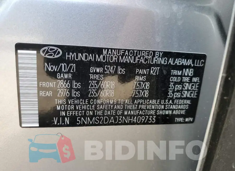 5NMS2DAJ3NH409733 Photo# 10