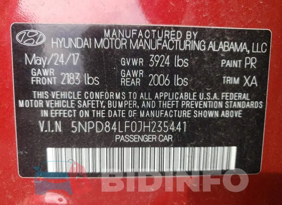 5NPD84LF0JH235441 Photo# 10