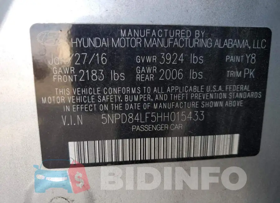 5NPD84LF5HH015433 Photo# 10