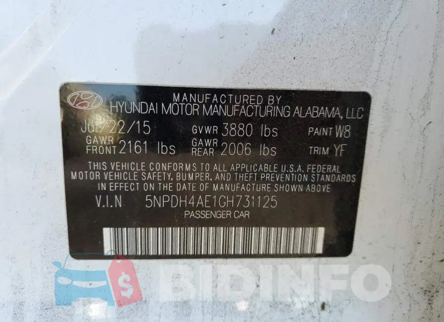 5NPDH4AE1GH731125 Photo# 12