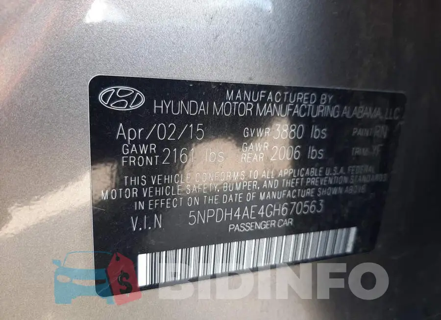 5NPDH4AE4GH670563 Photo# 10