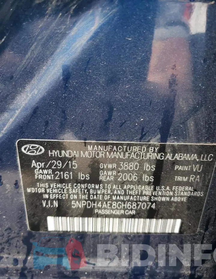 5NPDH4AE8GH687074 Photo# 10