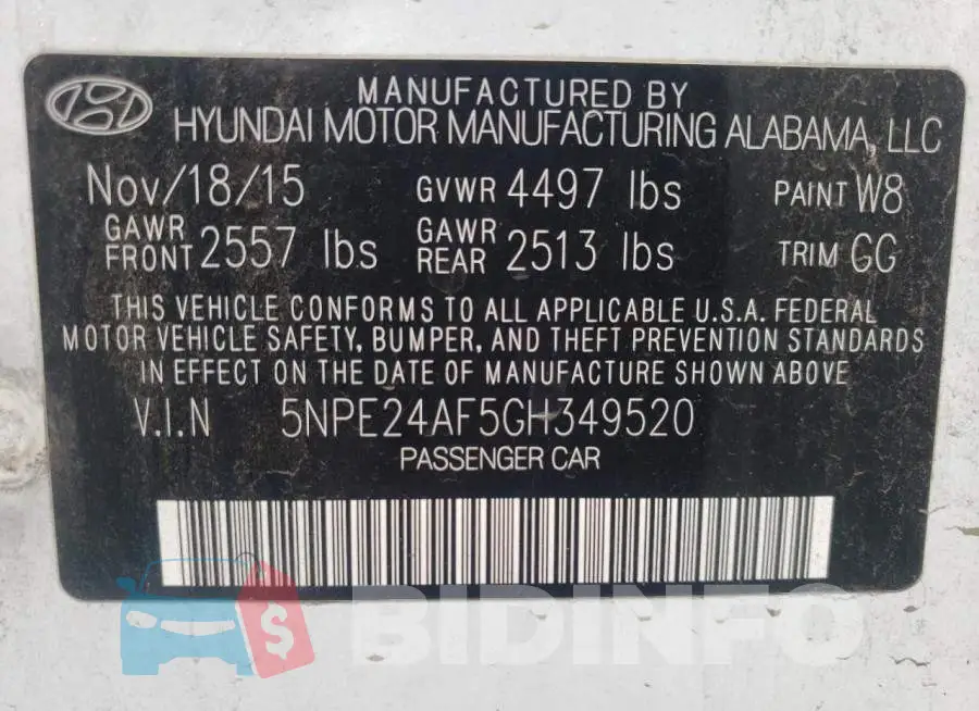 5NPE24AF5GH349520 Photo# 10