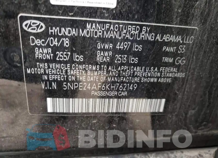 5NPE24AF6KH762149 Photo# 12