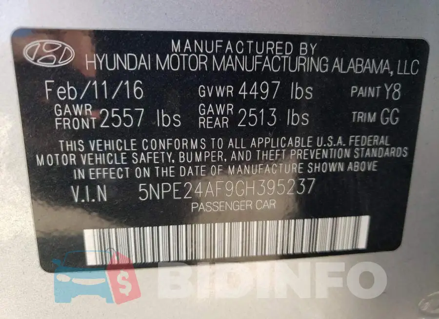 5NPE24AF9GH395237 Photo# 10
