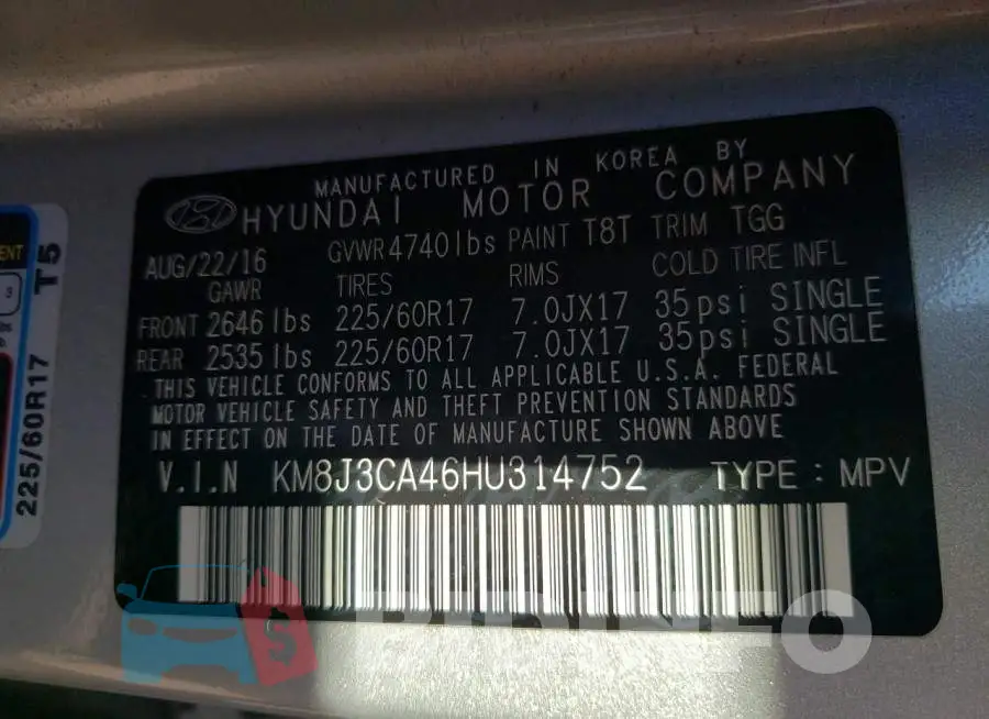 KM8J3CA46HU314752 Photo# 10