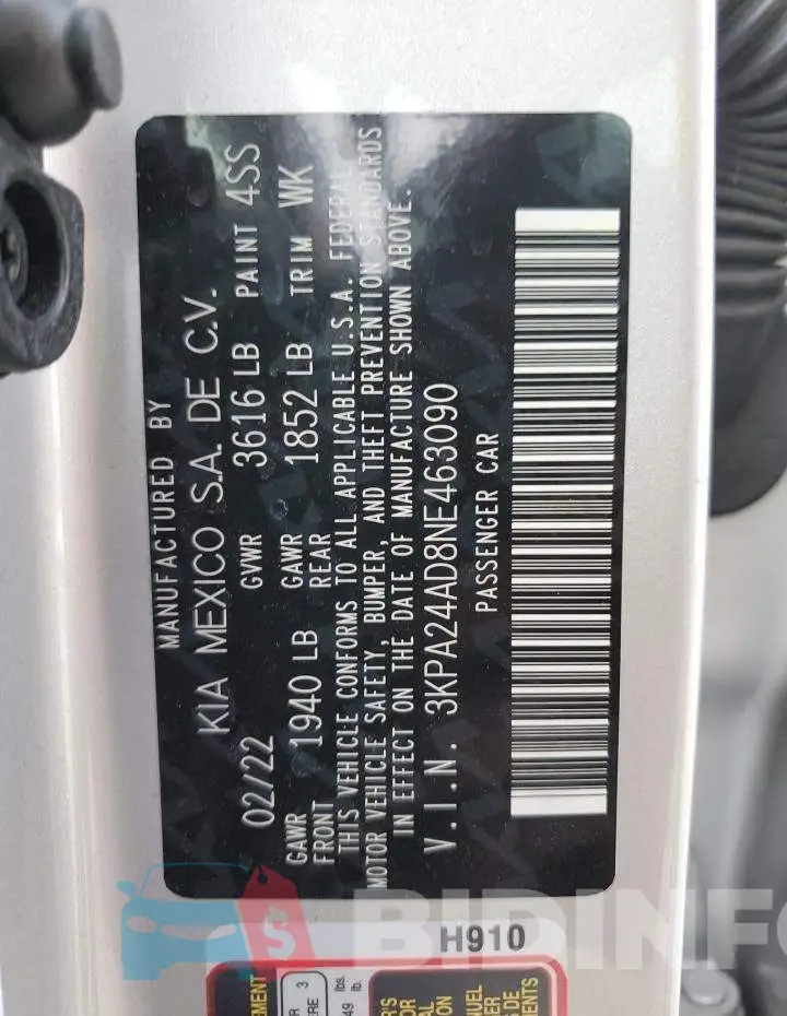 3KPA24AD8NE463090 Photo# 10