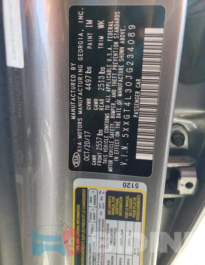 5XXGT4L30JG234089 Photo# 10