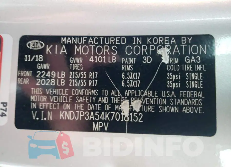 KNDJP3A54K7018152 Photo# 10