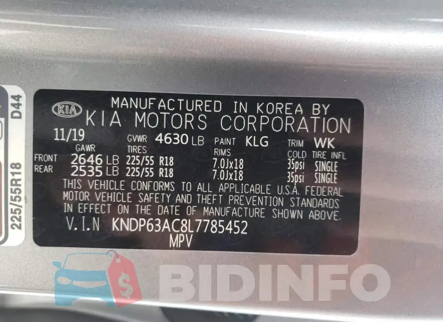 KNDP63AC8L7785452 Photo# 10